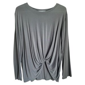Jackson Rowe Flowy Grey knotted tie Long Sleeve Soft Top Elegant Elevated Classy